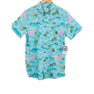 Dog Threads Mens Pup Tropical Hawaiian Button Down Shirt Size‎ L BBQ Dad Camp